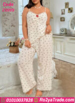 طقم روب لارا أبيض منقط بالدانتيل