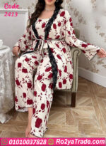 طقم بيت شتوي من لارا بخامة دافية وورود حمراء