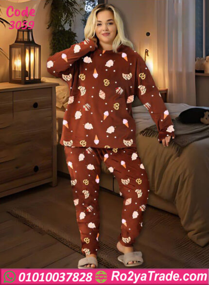 بيجامة شتوي فرو نسائي بنى