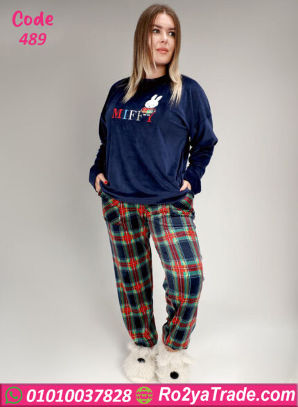 بيجامة شتوي قطيفة كحلي كارو Miffy