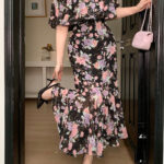 دريس ورد شيفون طويل