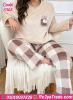 بيجامة قطيفة شتوي بيج كاجوال