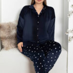 بيجامة قطيفة شتوي كحلي نسائي