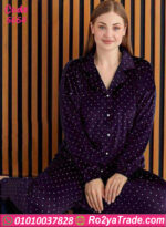 بيجامة حريمي قطيفة منقطة