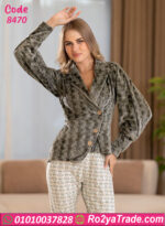 بيجامة شتوي كاكي مخمل