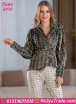 بيجامة شتوي كاكي مخمل