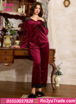 بيجامة قطيفة دانتيل شتوي