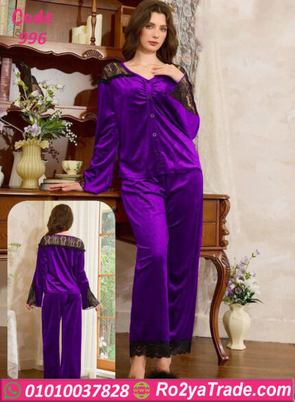 بيجامة قطيفة دانتيل شتوي