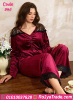 بيجامة قطيفة دانتيل شتوي