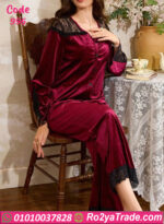 بيجامة قطيفة دانتيل شتوي