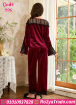 بيجامة قطيفة دانتيل شتوي