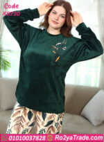 بيچامة شتوي قطيفة حريمي بيج سايز