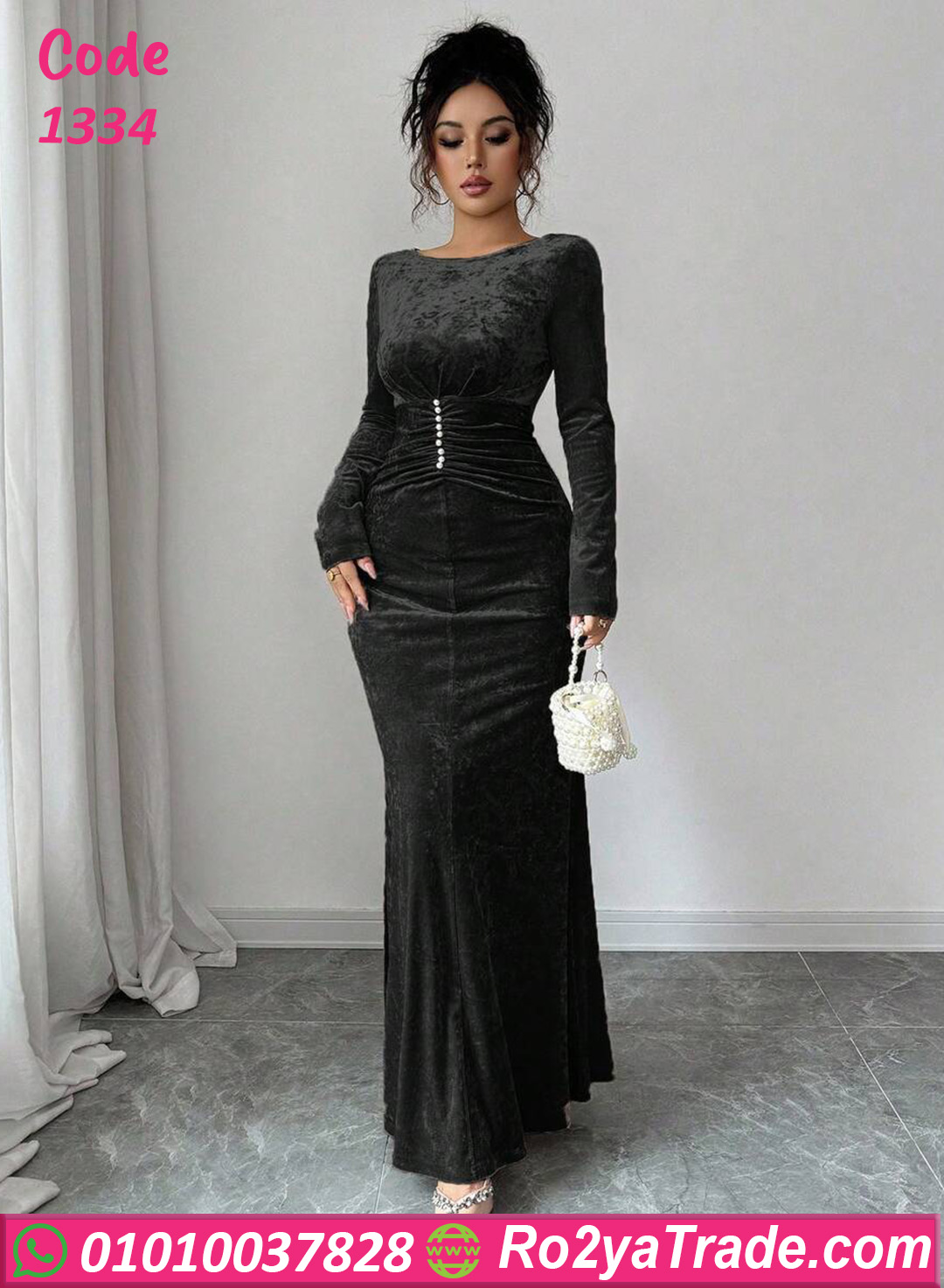 1334-20 فستان سواريه مخملي طويل