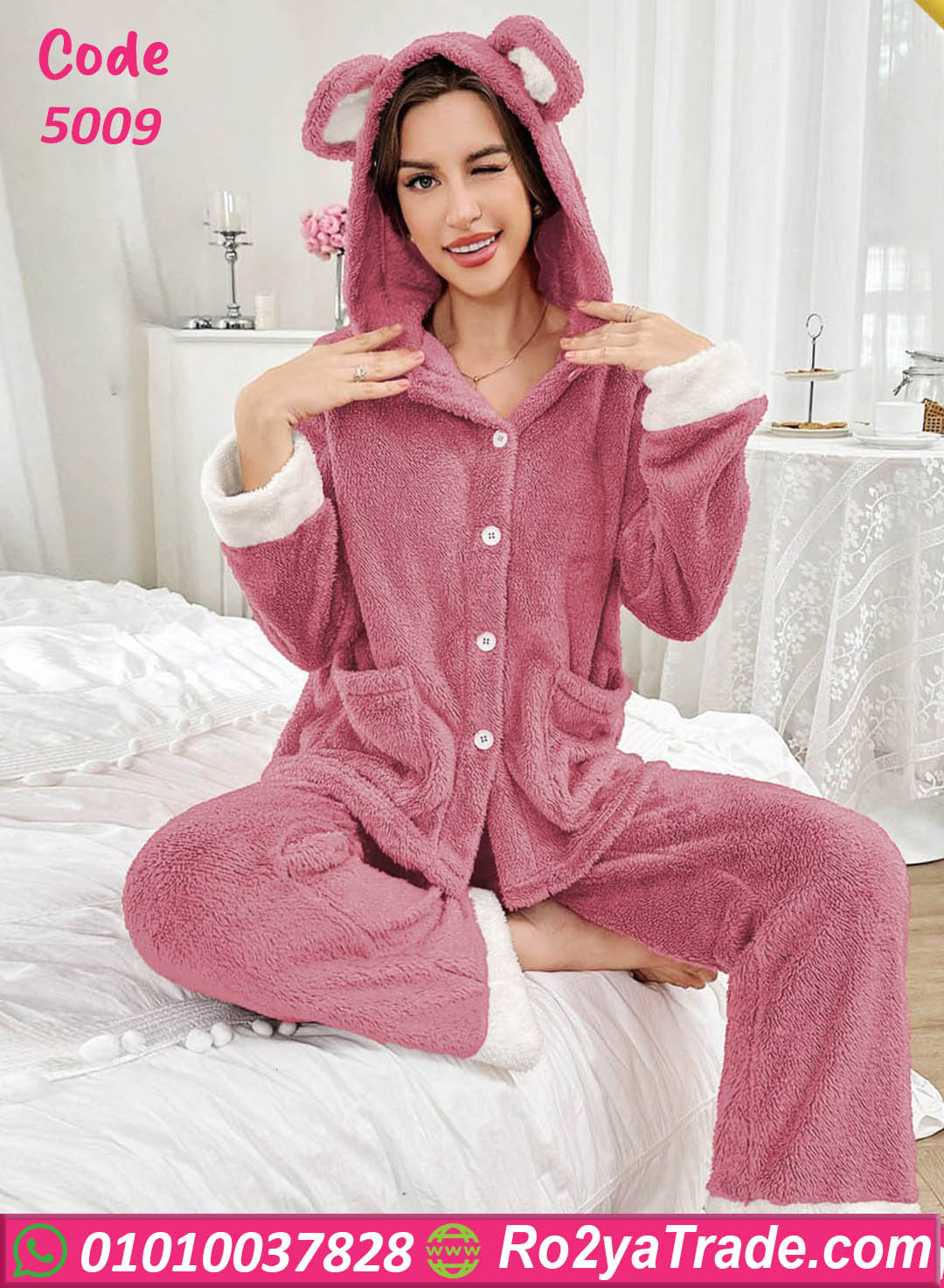5009 بيجامة حريمي شتوي قطيفة بكابيشو