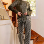 بيجامة قطيفة شتوي زيتي