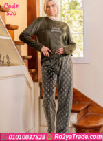 بيجامة قطيفة شتوي زيتي