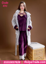 بيجامة حريمي شتوي 3 قطع بالروب