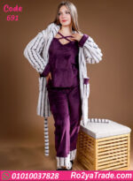 بيجامة حريمي شتوي 3 قطع بالروب