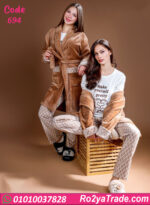 بيجامة حريمي شتوي 3 قطع بالروب