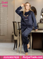 بيجامة قطيفة شتوي كحلي