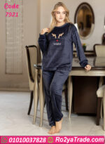 بيجامة قطيفة شتوي كحلي