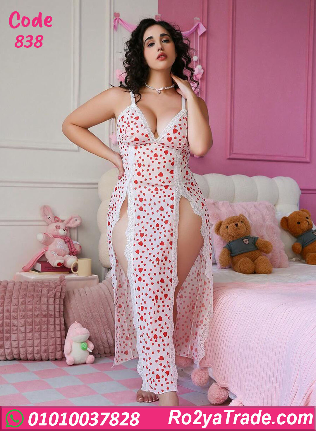 838-4 لانجري طويل قلوب بيج سايز