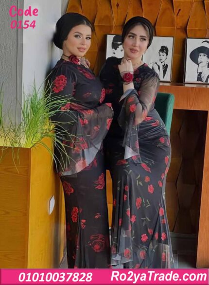 فستان صيفي طويل شيفون ورد