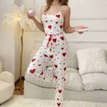 بيجامة حريمي صيفي قلوب