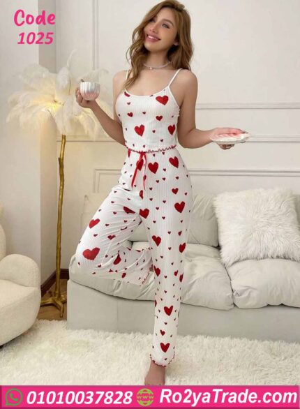 بيجامة حريمي صيفي قلوب