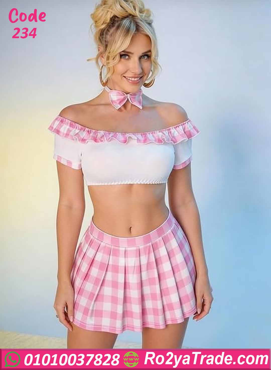 لانجري ميني جيب كاروهات بينك