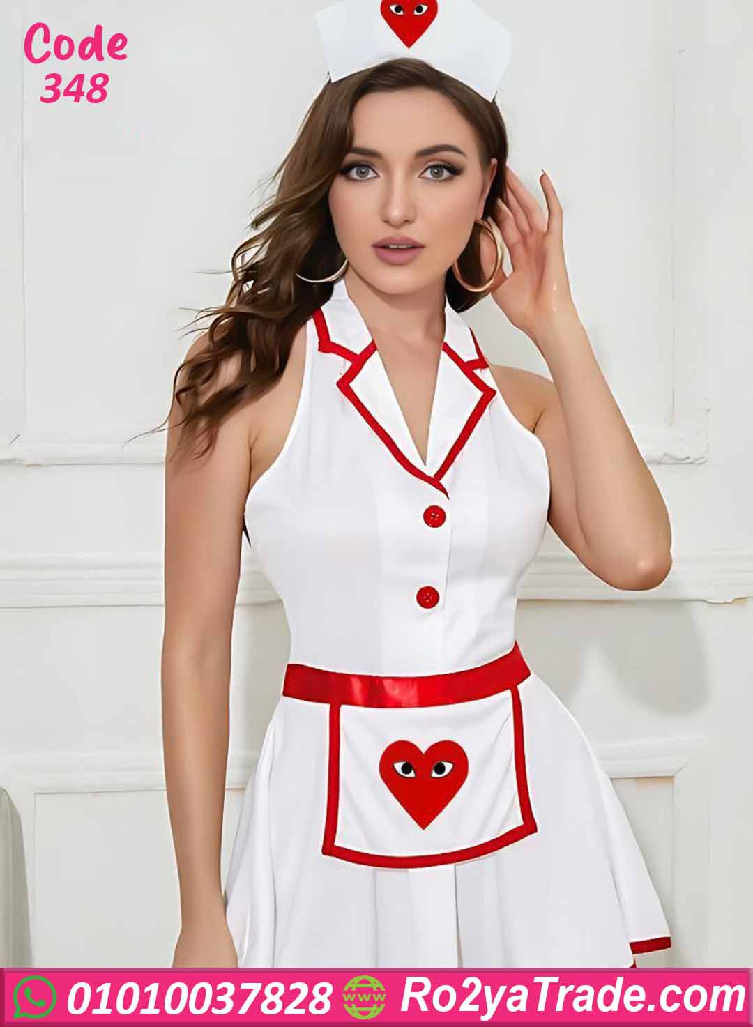 348 لانجري تنكري ممرضة أبيض في أحمر