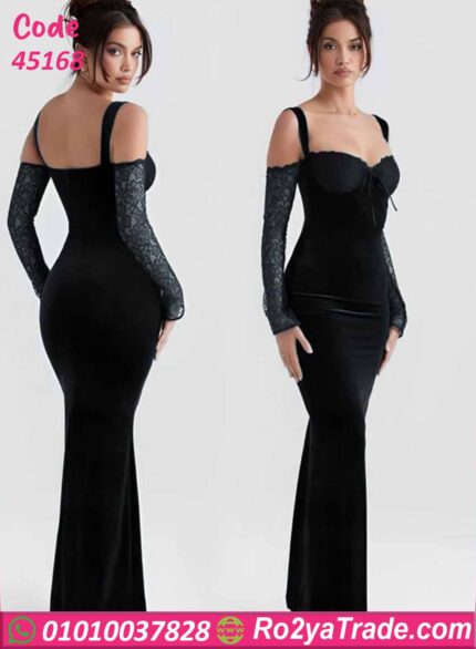 فستان شتوي أسود طويل