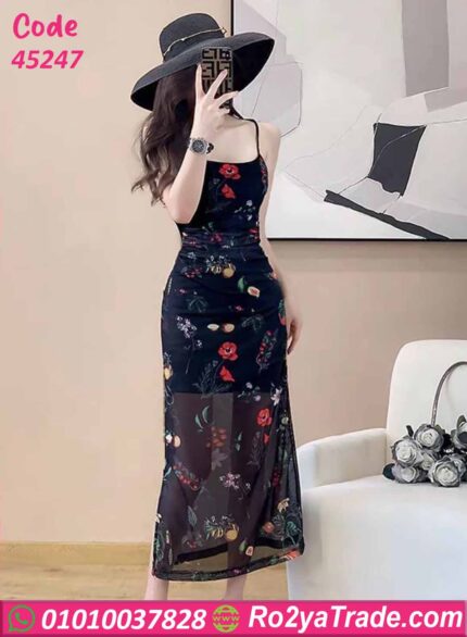 دريس صيفي طويل شيفون أسود