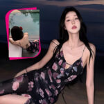 لانجري طويل شيفون أسود ورد