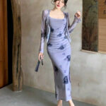 فستان صيفي طويل موف فاتح