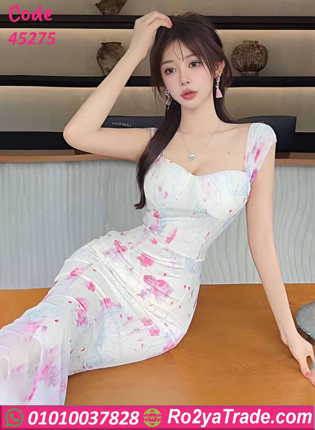 45275 فستان صيفي طويل أبيض