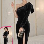 فستان شتوي طويل قطيفة