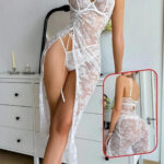 لانجري دانتيل أبيض طويل