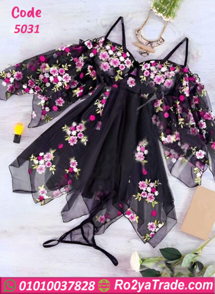 لانجري شيفون قصير ورد