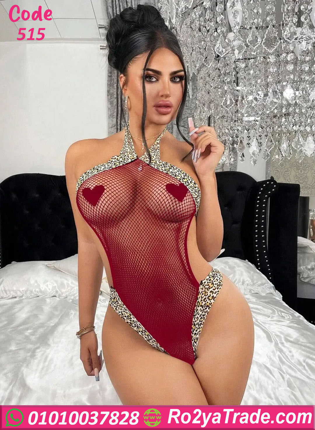 بودي لانجري أحمر شفاف بنقشة جلد النمر، ملابس داخلية نسائية مثيرة، ستايل نايت وير سكسي فاخر