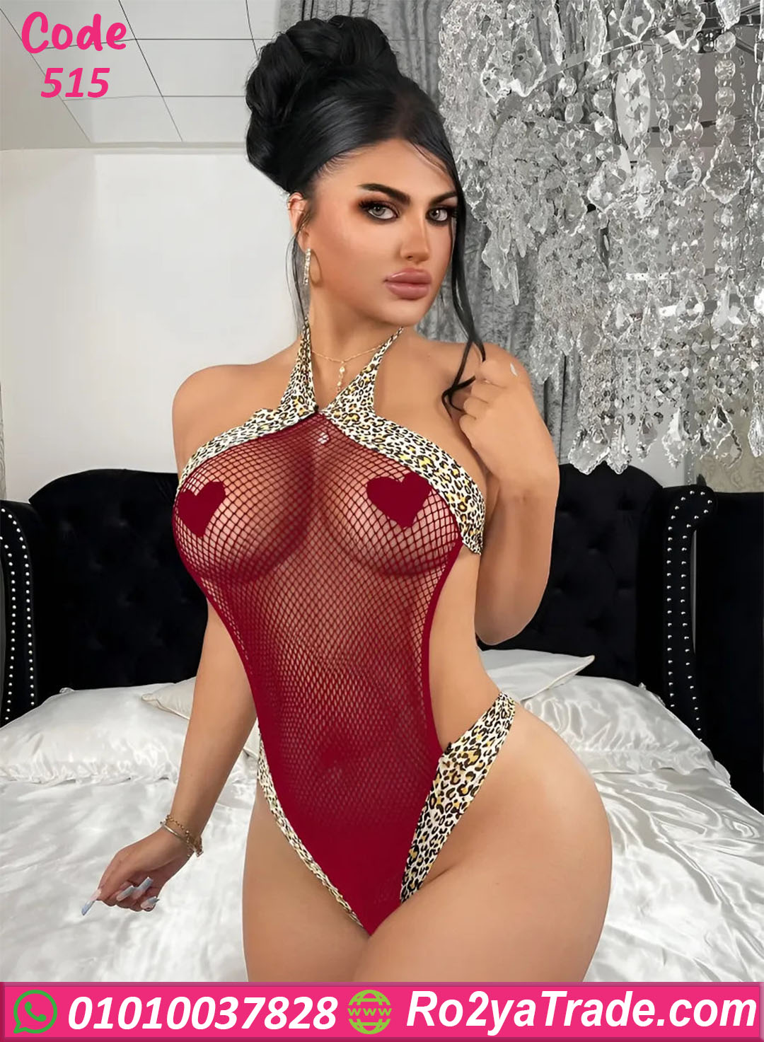 لانجري بودي شفاف أحمر مع ليوبارد، ملابس نوم سكسي للنساء، تصميم أنيق ومثير للبيت واللانجري الفاخر