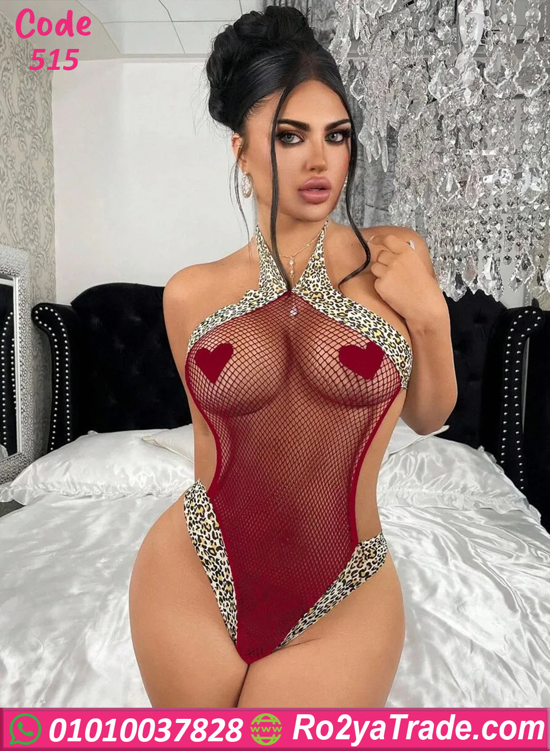 بودي لانجري شفاف أحمر بنقشة ليوبارد مع قماش شبك، ملابس داخلية نسائية مثيرة، نايت وير سكسي أنيق للنساء