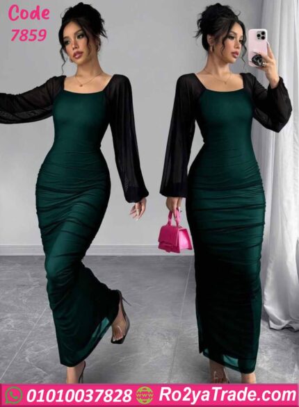 فستان صيفي طويل زيتي