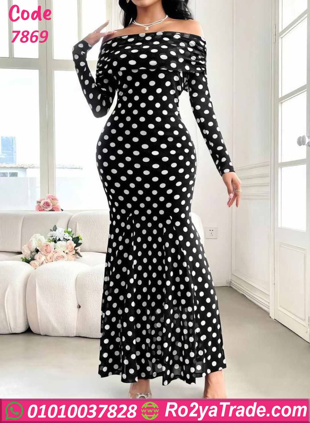 7869-3 فستان صيفي طويل بولكا