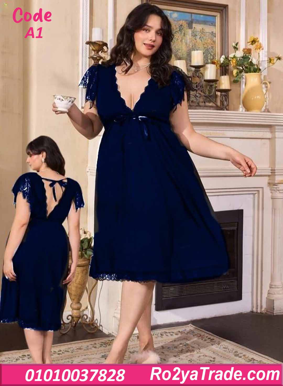 A1 لانجري طويل دانتيل كحلي