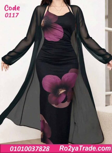 دريس صيفي طويل مشجر ورد