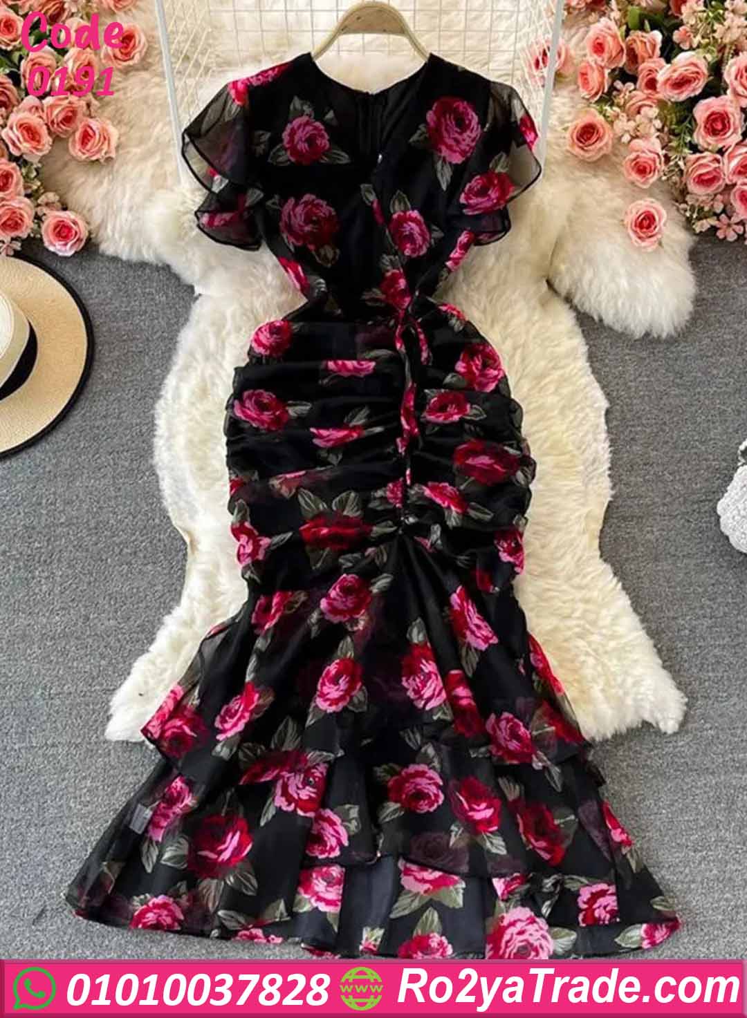 0191 فستان صيفي طويل بنقشة ورد