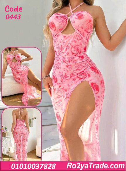 لانجري طويل وردي بطبعة ورد