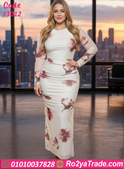 فستان طويل مزخرف بالورود 13012