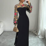 فستان سواريه بأكمام شفافة 13013